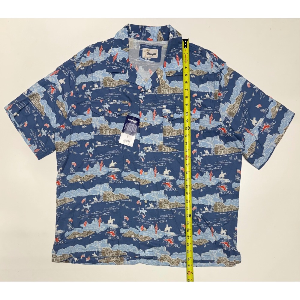 Wrangler Mens Western Scenic Print Snap Front Shirt Blue XL Viscose NWT
